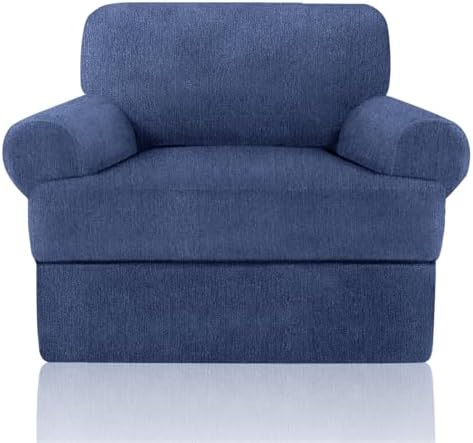 Sofa Cover 2 Pieces T Cushion Chair Covers with Arms Super Stretch Chair Slipcover for Living Room,Slip Cover Anti Slip Armchair Furniture Protector Pet Universal(Navy, 1 Cushion)