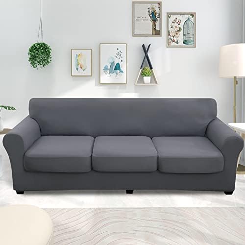 hyha 4 Pieces Couch Covers for 3 Cushion Couch, Sofa Covers Washable Soft Sofa Slipcovers, Stretch Couch Covers for Dogs, Furniture Protector with Elastic Straps (Sofa, Dark Gray)