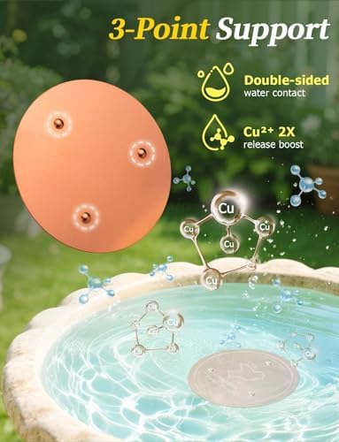 Mellbree Bird Bath Copper Disc, 0.6mm Reinforced 99.99% Pure Copper Cleaning Disk for Physical Safe Clean Water All-Season, Universal Fit for Outdoor Birdbaths, Bowl, Bird Bath Solar