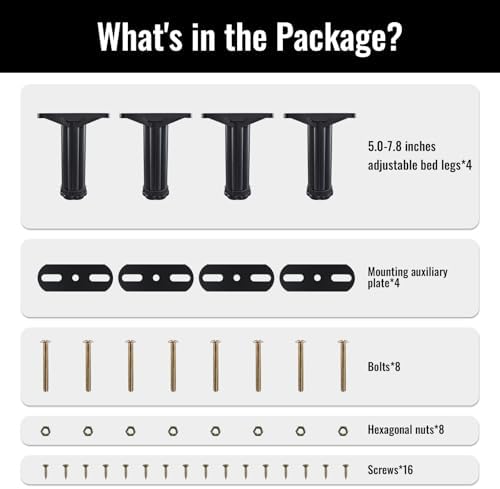 YHK 4PCS Adjustable Height Bed Support Legs 5.0-7.8inch, Bed Frame Support Legs for Bed Slat and Frame, Plastic Bed Frame Support Replacement Bed Support Reinforcement Parts