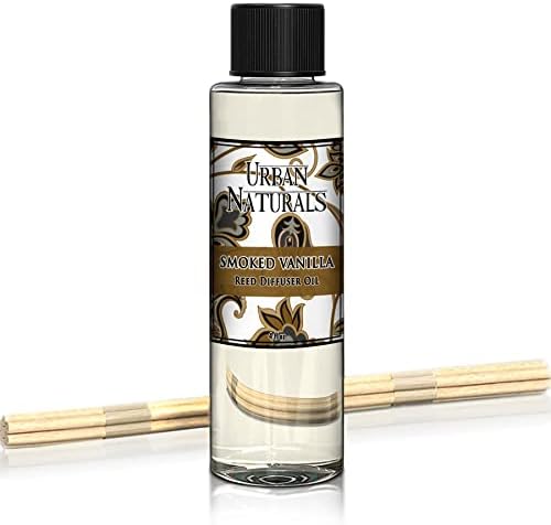 Urban Naturals Smoked Vanilla Scented Oil Reed Diffuser Refill with Free Set of Reed Sticks! A Vanilla Bean, Sandalwood & Leather Scent, 4 oz