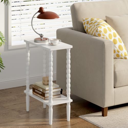 TUTOTAK Narrow Side Table with Solid Wood Legs, 2-Tier Small End Table