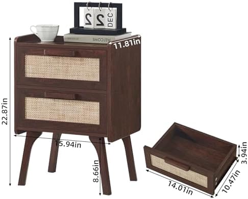 Lerliuo Rattan Nightstands Set of 2 for Bedroom, 2 Drawers