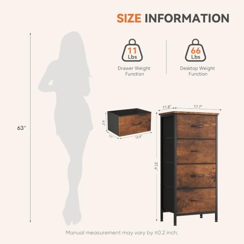 Sweetcrispy 4 Drawer Dresser, Tall Storage Cabinet for Bedroom and Closet