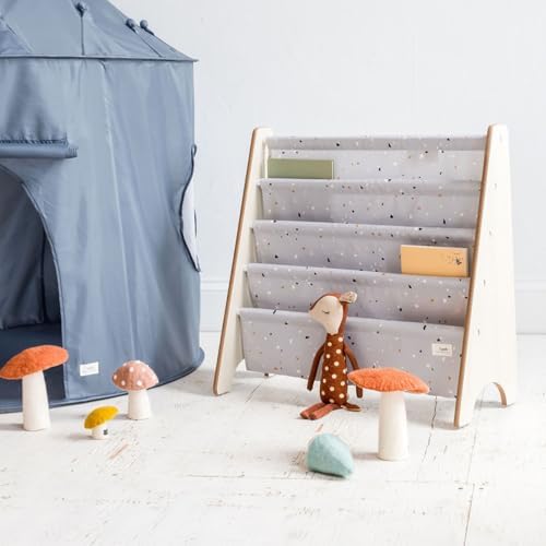 3 Sprouts Recycled Kids Bookshelf, Holds 35 Books, 4-Tier, Terrazzo Gray