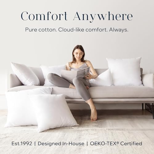 Phantoscope Throw Pillow Insert with 100% Cotton Cover, 24x24 Inch, 2 Pack