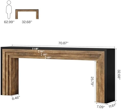 Tribesigns 70.9-Inch Long Console Table, Farmhouse Narrow Wooden Sofa Table Behind The Couch for Living Room, Entryway, Hallway, Foyer, Black + Brown