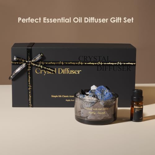 Crystal Stone Aroma Diffuser with Essential Oils for Home Bathroom Office, Home Decor & Fragrance 2 in 1, Chic Aromatherapy Gift Set