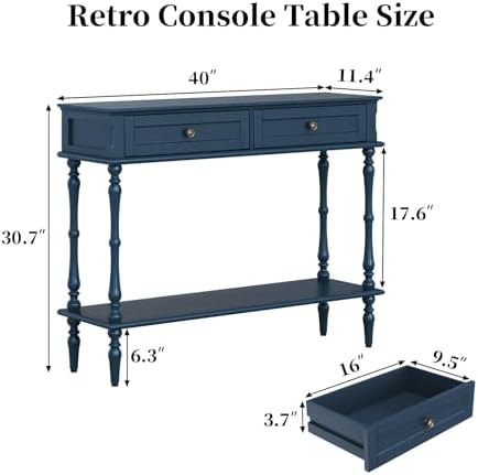 ARTPOWER Console Table for Entryway with 2 Drawers, 10 mins Assembly, Blue