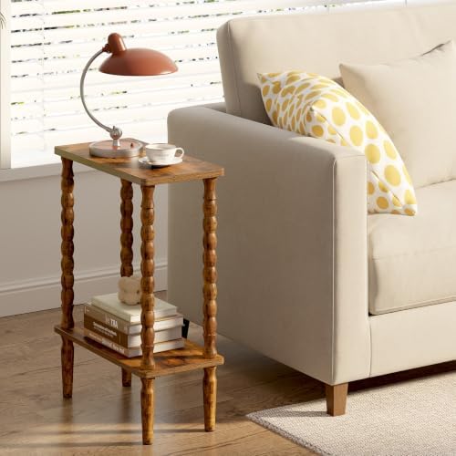 TUTOTAK Narrow Side Table with Solid Wood Legs, Small End Table Set of 2