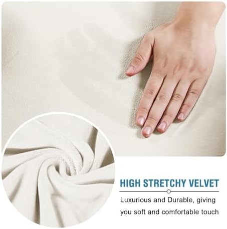 H.VERSAILTEX Real Velvet Plush 3 Piece Stretch Sofa Covers Couch Covers for 2 Cushion Couch Loveseat Covers Width Up to 72 Inch Feature Thick Soft Stay in Place (Medium Sofa, Porcelain White)