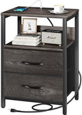 Yoobure Nightstand with Charging Station, Small Night Stand with Fabric Drawers and Storage Shelf for Bedrooms, Nightstands for Small Spaces, Bedside Table with USB Ports & Outlets, Bed Side Table