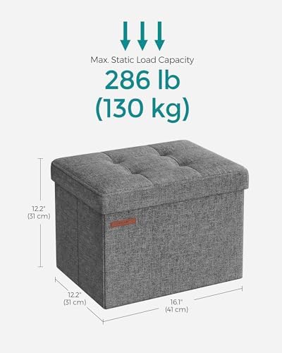 SONGMICS Small Folding Storage Ottoman, 15.7 x 12.2 x 12.2 Inches