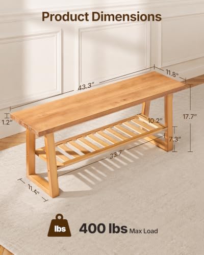 Amada 43" Pine Wood Entryway Bench with Shoe Storage Shelf