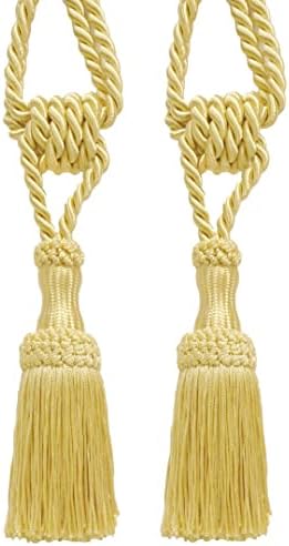 DÉCOPRO Pair of Premium Decorative Light Gold Chainette Tiebacks 5 inch Tassel Length 30 inch Spread (Embrace) Color: B7
