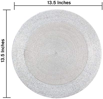 COTTON CRAFT Glitz Handmade Beaded Charger Placemats - Set of 4 - Silver