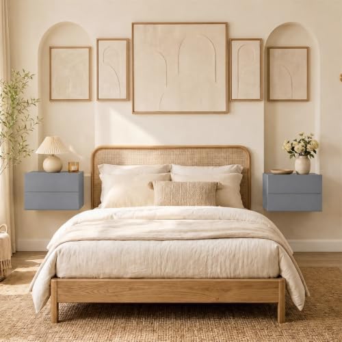 GIANTEX Floating Nightstand Set of 2, Wall-Mounted Table with 2 Drawers