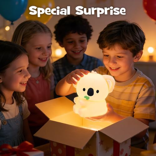 Koala Night Light Squishy Silicone Nursery Breastfeeding Nightlight with Timer 3-Level Warm White & RGB Color Modes Cute Koala Lamp Rechargeable Touch Bedside Desk Animal Lamp for Bedroom Dorm Decor