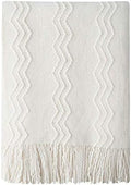 BOURINA Off White Throw Blanket 60x80Inch Boho Knit Soft Throw Sofa Blanket