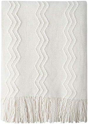 BOURINA Off White Throw Blanket 60x80Inch Boho Knit Soft Throw Sofa Blanket