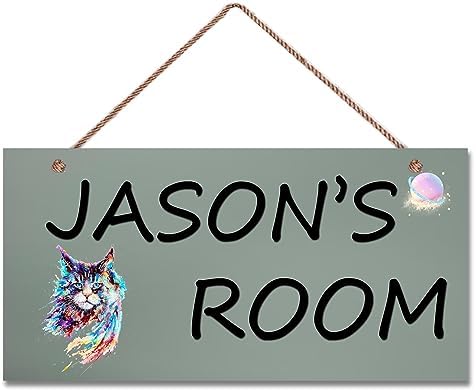 Personalized Signs Cute Cartoon Rainbow Cat Signs Custom Name Sign Kids Room Nursery Wall Art Decor for Girls Bedroom Boys Room Door Pet House Kitty Litter Cat house