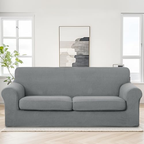 U-NICE HOME 3 Pieces Stretch Couch Cover Sofa Slipcover, Grey