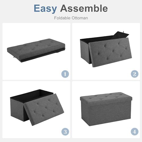 DUMOS 30 Inch Foldable Storage Ottoman Bench, Gray Ottoman with Storage
