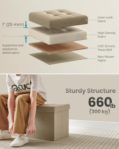 SONGMICS 30 Inches Storage Ottoman, Foldable Bench with Flipping Lid