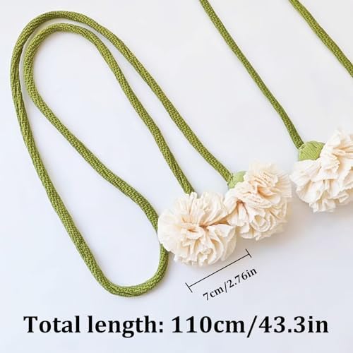 Handmade Curtains Tiebacks, Boho Flower Curtain Tie Backs Curtain Holder Tie Backs for Curtains Braided,Cute Flower Curtain Ties Decorative Rope for Bedroom Window Treatment (Orange)