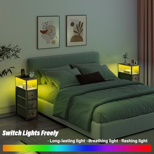TUTOTAK Narrow LED Night Stand with Charging Station, Slim End Table
