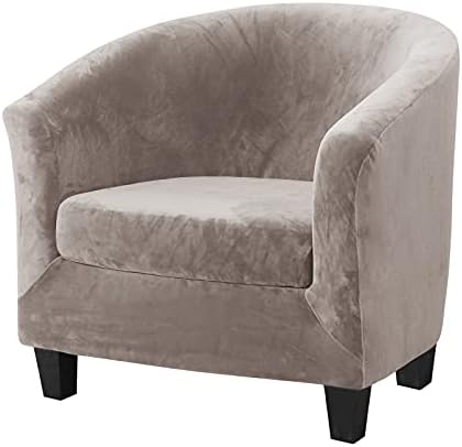 MIFXIN 2-Piece Velvet Tub Chair Covers with Cushion Cover Stretch Soft Removable Tub Chair Slipcovers Armchair Sofa Couch Furniture Protector for Living Room Club Bar Counter (Light Tan)