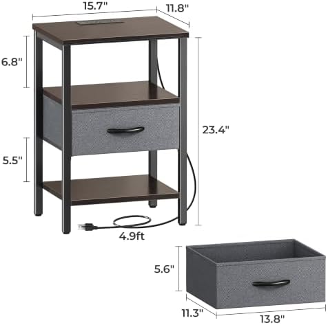 SUPERJARE Nightstand with Charging Station, USB-C Port, Bedside Table