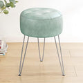 LUE BONA Small Vanity Stool Chair for Makeup Room, Mint Green Stool for Vanity, 19” Height, Tufted Faux Leather Vanity Chair Stool with Metal Legs, Modern Foot Stool Ottoman for Bedroom, Living Room