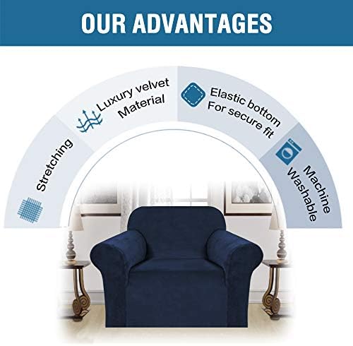 H.VERSAILTEX Stretch Velvet Armchair Cover Couch Covers 1 Cushion Chair Slipcover for Living Room Furniture Cover Crafted from Thick Comfy Rich Velour (Chair 31"-49", Navy)