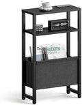 Narrow Side Table, Slim End Table with Magazine Rack, Skinny Bedside Table for Small Spaces, 3 Tier Sofa Couch Table Nightstand for Living Room, Bedroom, Black LET503B