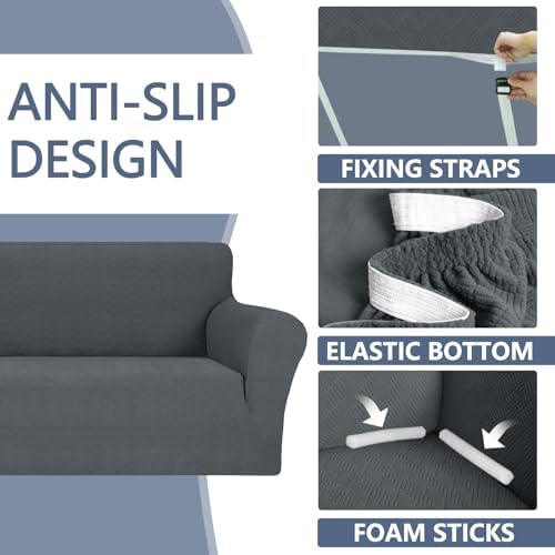 JIVINER Stretch Armchair Slipcovers, 1 Piece Chair Sofa Covers 1 Seater Couch Covers with Elastic Bottom for Kids, Pets (Small, Dark Gray Rhomb)