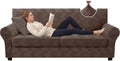 ZNSAYOTX 3 Piece Stretch Couch Covers (72"-90") New-Rectangle Texture, Thick Sofa Covers for 2 Cushion Couch Universal Sofa Slip Cover with Elastic Bottom & Buckle, Washable Protector Brown