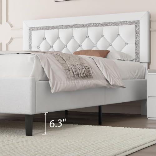 BarnFurin Full Size Bed Frame with Tufted Button Headboard, White