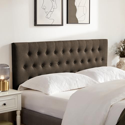 Tufted Upholstered Headboard Queen Size, Adjustable Height 37- 51 in, Brown