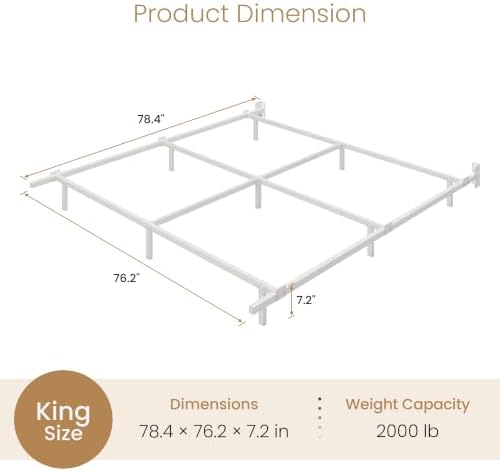 SHA CERLIN 7 Inch Metal Bed Frame, 9-Leg Box Spring Base, White, King
