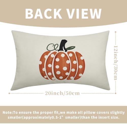 Fall Pumpkin Throw Pillow Cover 20X12 Inch Set of 2 Autumn Orange Pumpkin Outdoor Pillow Cases Polka Dot Beige Thanksgiving Farmhouse Lumbar Cushion Covers for Sofa Couch Porch Patio Home Decor