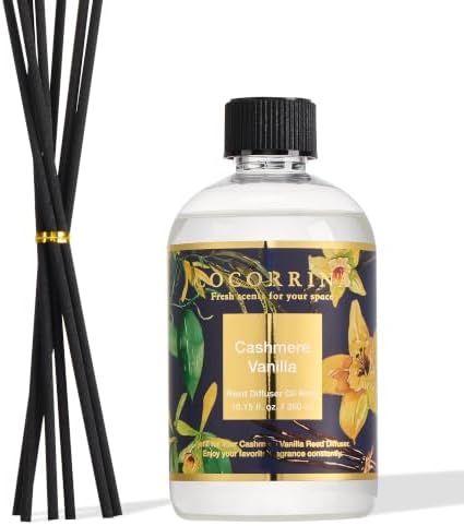 Cocorrína Reed Diffuser Refill Cashmere Vanilla 10.15oz (300ml) with 8 Sticks - Premium Long-Lasting Scented Oil Home Fragrance for Bedroom, Bathroom Home Decor