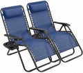 Sweetcrispy Zero Gravity Chairs, Set of 2 Portable Recliner Beach Camping Patio Outdoor Folding Lounge Chair with Cup Holder Trays and Adjustable Pillow for Poolside, Garden, Backyard, Lawn, Blue