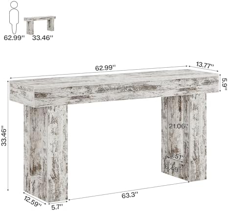 Tribesigns 63-Inch Long Console Table, Wooden Rectangular Sofa Table Behind The Couch, Farmhouse Entryway Table for Entrance, Hallway, Living Room (Distressed White)