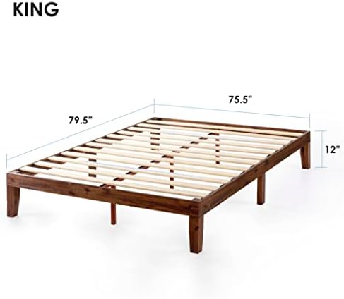 Mellow 12" Solid Wood Platform Bed Frame with Classic Wooden Slat (No Box Spring Needed), King, Espresso