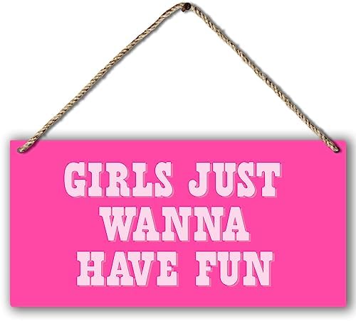 Hot Pink Preppy Girls Just Wanna Have Fun Printed Wood Plaque Sign Wall Hanging,Trendy Preppy Hanging Wall Signs for Girls Room College Dorm Bachelorette Party Decor 12 x 6 Inches