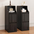 Black Fluted Small Nightstand Set of 2, Mid Century Modern Bedside Table with 2 Drawers, Wooden Skinny Vintage Side Table, Narrow Night Stand, Slim End Table, for Bedroom, Living Room