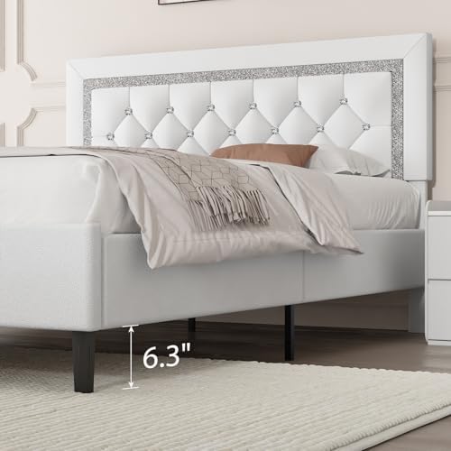 BarnFurin Queen Bed Frame with Diamond Tufted Headboard,White