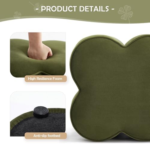 Olive Green Velvet Ottoman, Small Vanity Stool, Modern Ottoman Stool