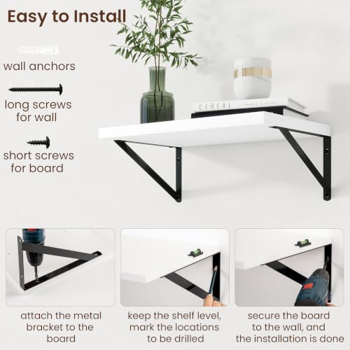 Axeman Deep Floating Shelves, 18'' x 12'' White Wall Shelves Set of 2